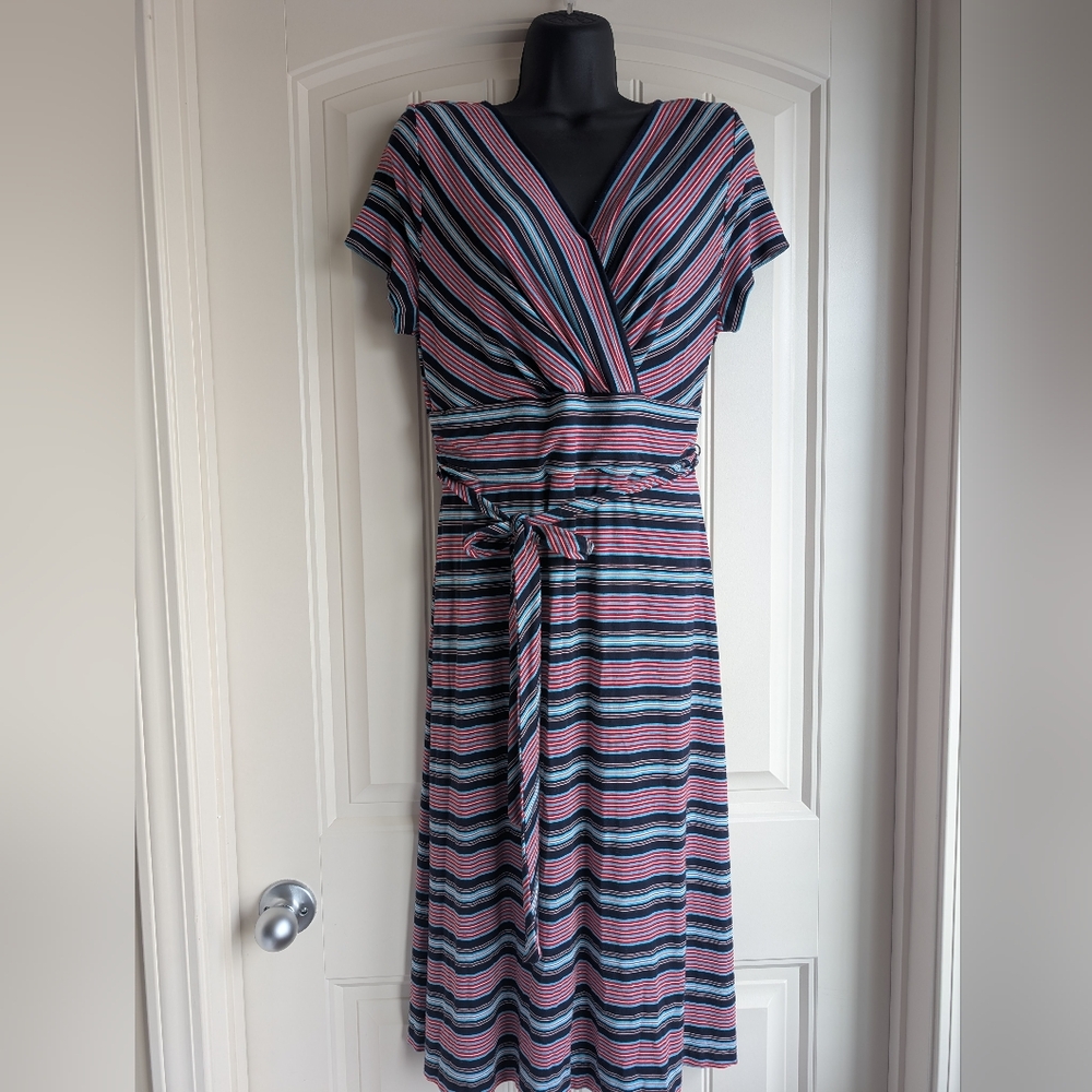 Talbots Striped V-Neck Midi Dress